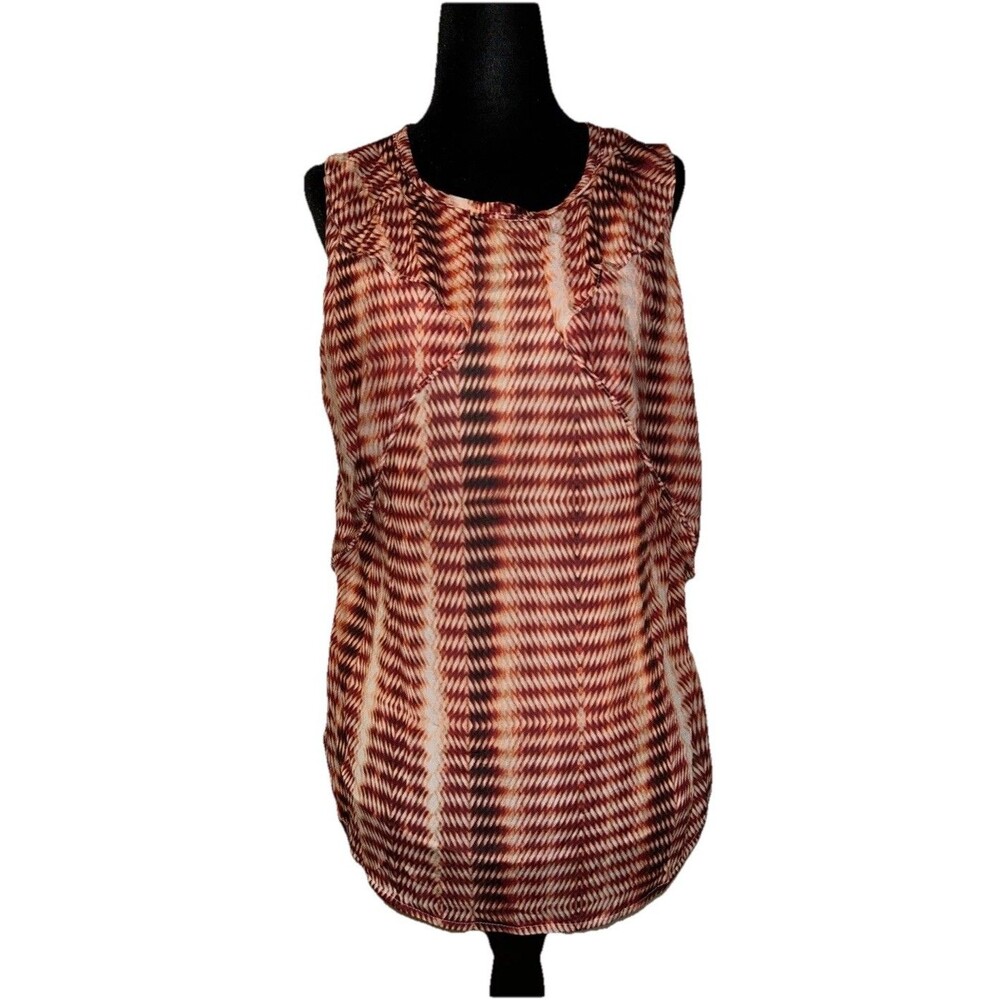 Worthington Medium Sleeveless Ruffle Back Zipper Zig Zag Pattern Blouse